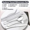 8Pcs Travel Silverware Set with Case Portable Utensils for Lunch Box Silverware Camping Cutlery Brush Stainless Steel Cutlery for Work Office Knife Fo