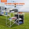 VEVOR Camping Kitchen Table, Folding Outdoor Cooking Table with Storage Carrying Bag, Aluminum Cook Station 1 Cupboard & Detachable Windscreen, Quick