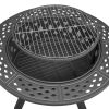 38in Metal Fire Pit with Cooking Grates Black