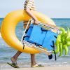 2PCS Portable High Strength Beach Chair with Adjustable Headrest Blue