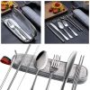 8Pcs Travel Silverware Set with Case Portable Utensils for Lunch Box Silverware Camping Cutlery Brush Stainless Steel Cutlery for Work Office Knife Fo