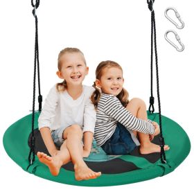 40 Inches Saucer Tree Swing Round with Adjustable Ropes and Carabiners (Color: Green)