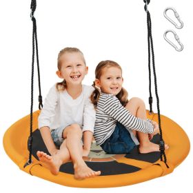 40 Inches Saucer Tree Swing Round with Adjustable Ropes and Carabiners (Color: Yellow)