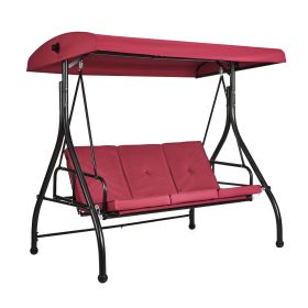 VEVOR 3-Seat Patio Swing Chair, Converting Canopy Swing, Outdoor Patio Porch with Adjustable Canopy, Removable Thick Cushion and Alloy Steel Frame, fo (Seat Frame Type: Single Frame, Color: Wine Red)