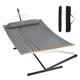 VEVOR Two Person Hammock with Stand Included Heavy Duty 480lb Capacity, Double Hammock with 12 FT Steel Stand and Portable Carrying Bag and Pillow, Fr (Type of Support: T Type, Color: Gray)