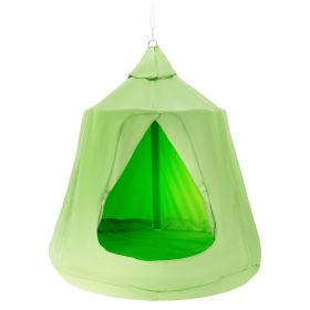 VEVOR Hanging Tree Tent, 330 LBS Capacity Hanging Tent Swing for Indoor and Outdoor Hammock Sensory Swing Chair w/LED Lights String, Inflatable Base, (Color: Green, Type: Fully Enclosed)