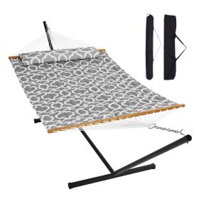 VEVOR Two Person Hammock with Stand Included Heavy Duty 480lb Capacity, Double Hammock with 12 FT Steel Stand and Portable Carrying Bag and Pillow, Fr (Type of Support: T Type, Color: Grey White)