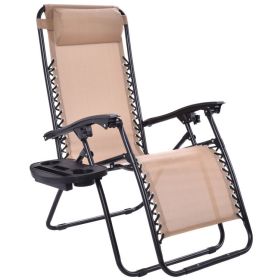 Outdoor Folding Zero Gravity Reclining Lounge Chair (Color: Beige)