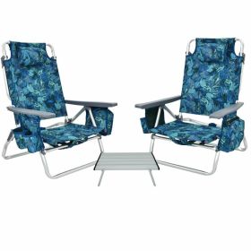 2 Packs 5-Position Outdoor Folding Backpack Beach Table Chair Reclining Chair Set (Color: Multicolor)