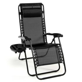 Outdoor Folding Zero Gravity Reclining Lounge Chair (Color: Black)