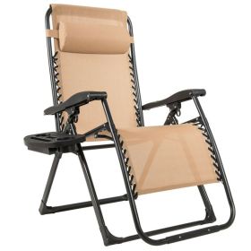 Oversize Lounge Chair with Cup Holder of Heavy Duty for outdoor (Color: Beige)