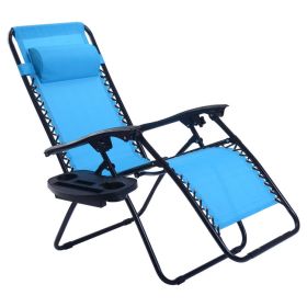 Outdoor Folding Zero Gravity Reclining Lounge Chair (Color: Light Blue)